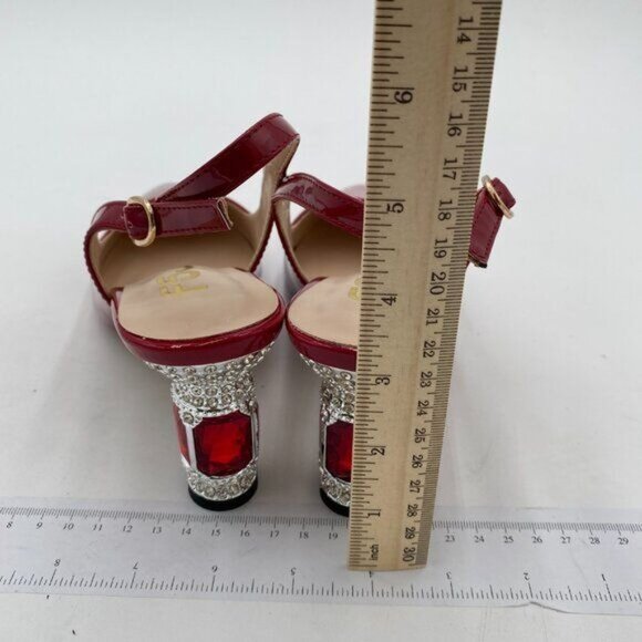 FSJ Women Closed Pointed Toe Crystal Block Chunky Mid Heel Slingback Pumps - Picture 5 of 8